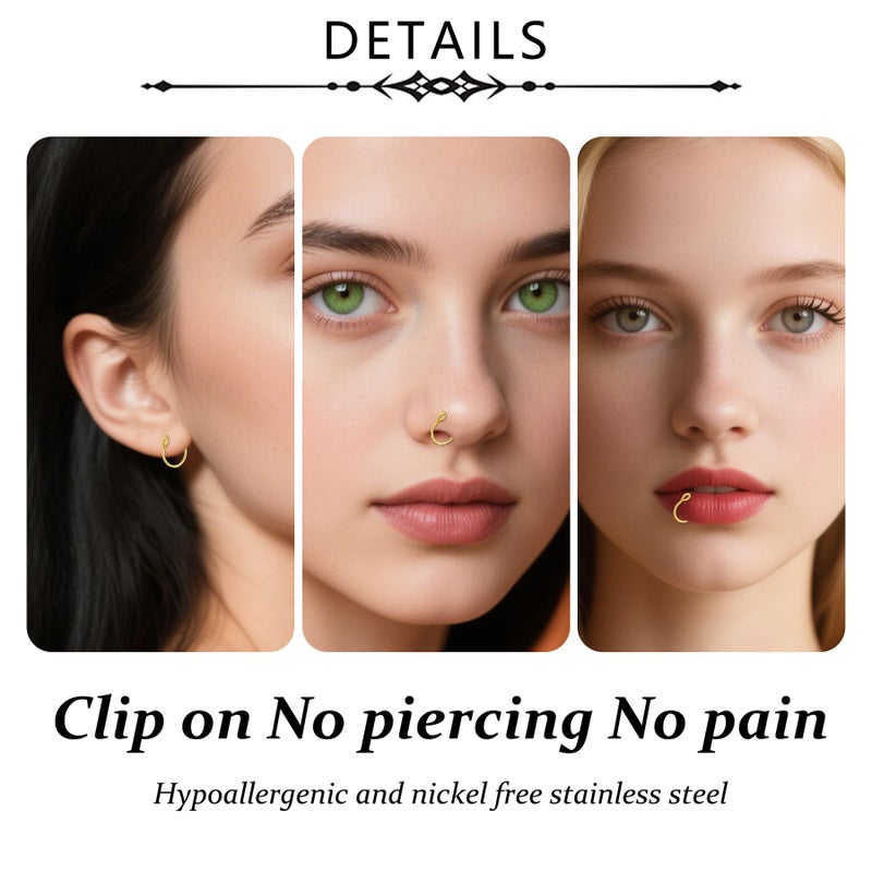 D.Bella Fake Nose Ring 20G Faux Piercing Jewelry 8mm Fake Nose Rings Hoop Non Pierced Lip Septum Set - Image 4